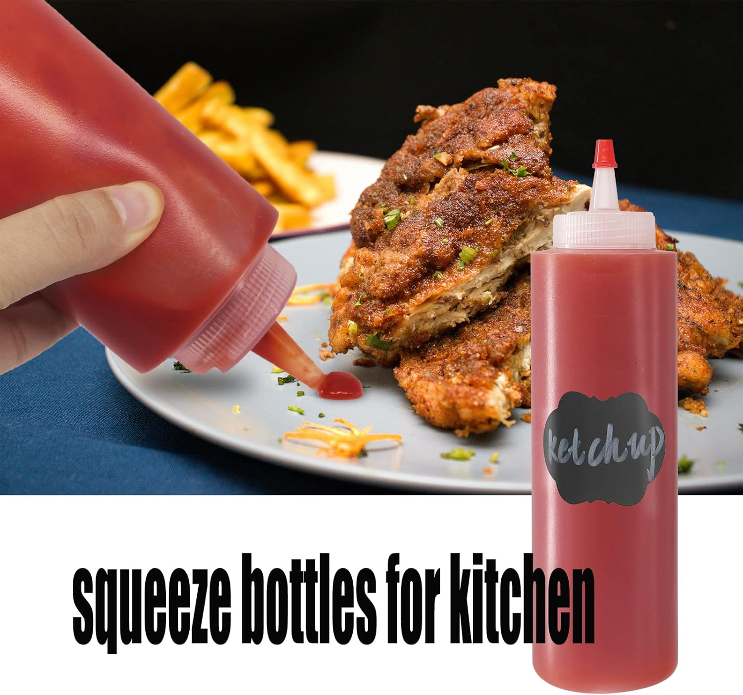 10 Pack 12-Ounce Plastic Squeeze Bottles with Red Tips and Funnel