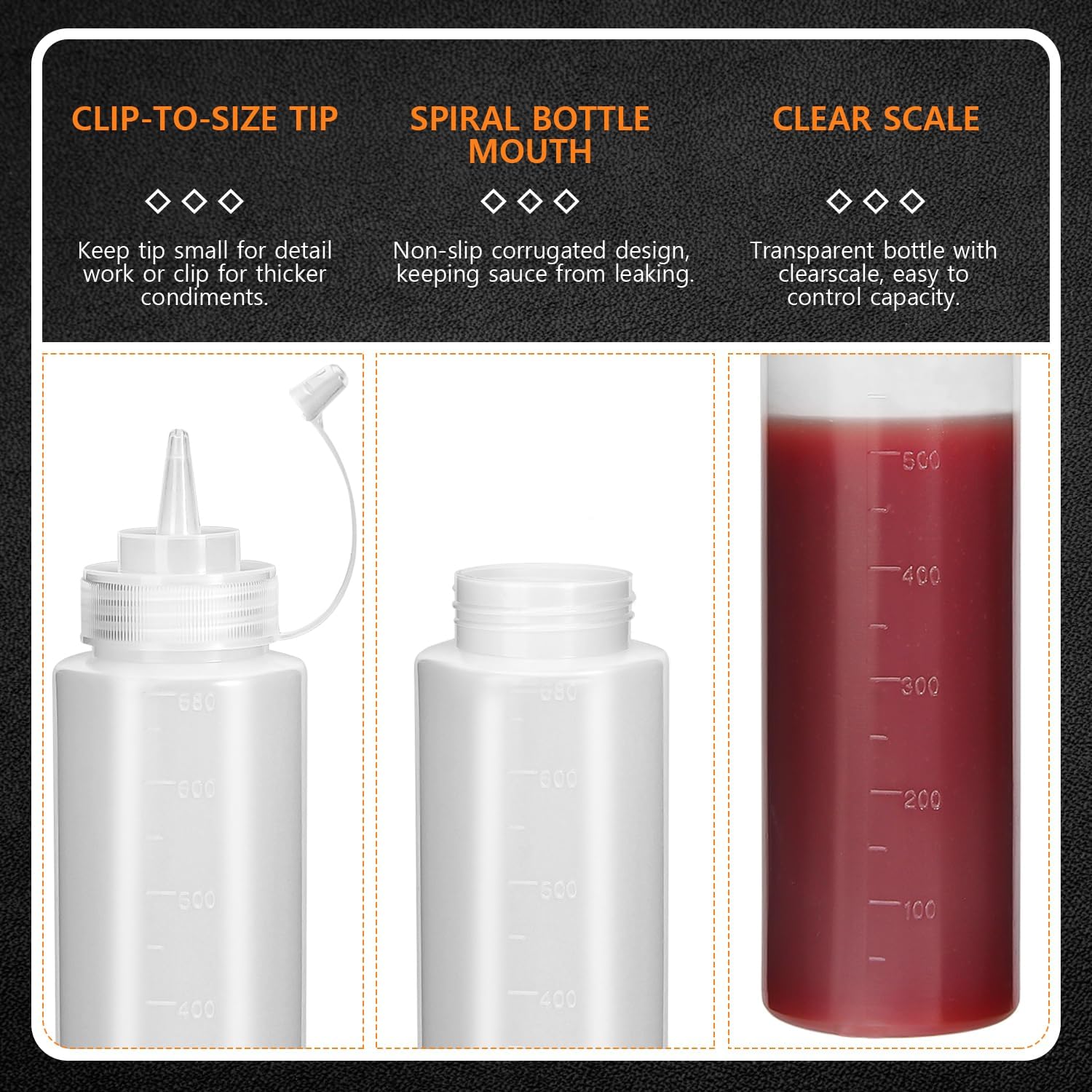 OAMCEG 3 Pack 24 Oz Ketchup Squeeze Bottles with BPA Free Discrete Measurements