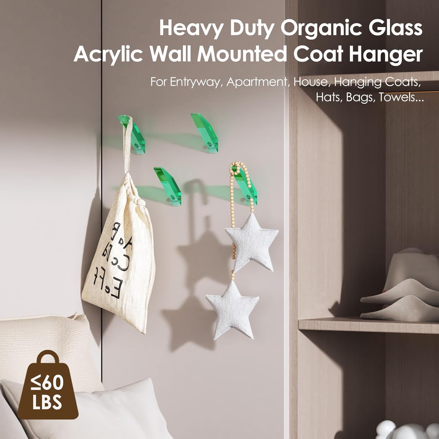 Acryve 4 Pack Green Acrylic Wall Hooks