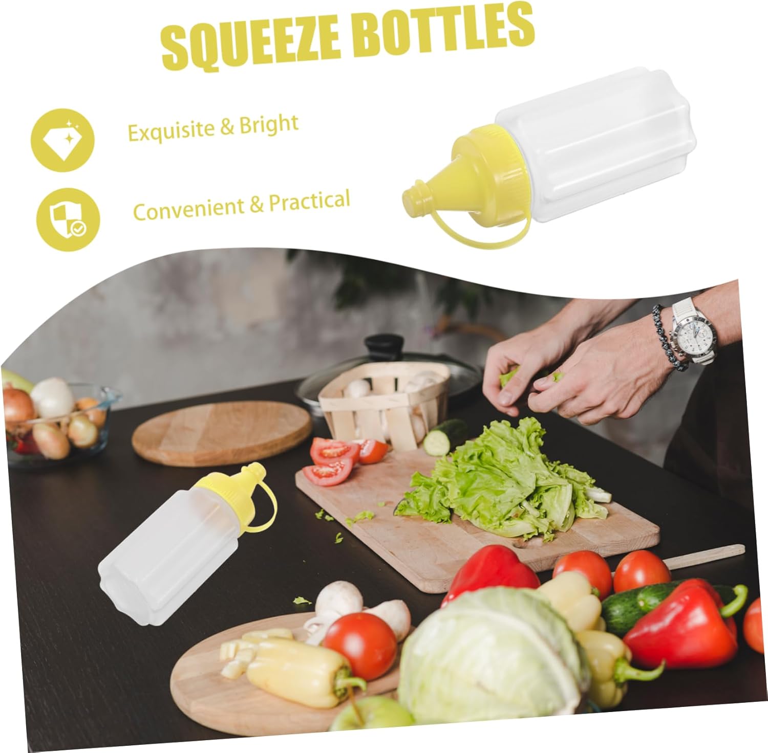 4 Pack Refillable Condiment Squeeze Bottles Yellow Kitchen Tools