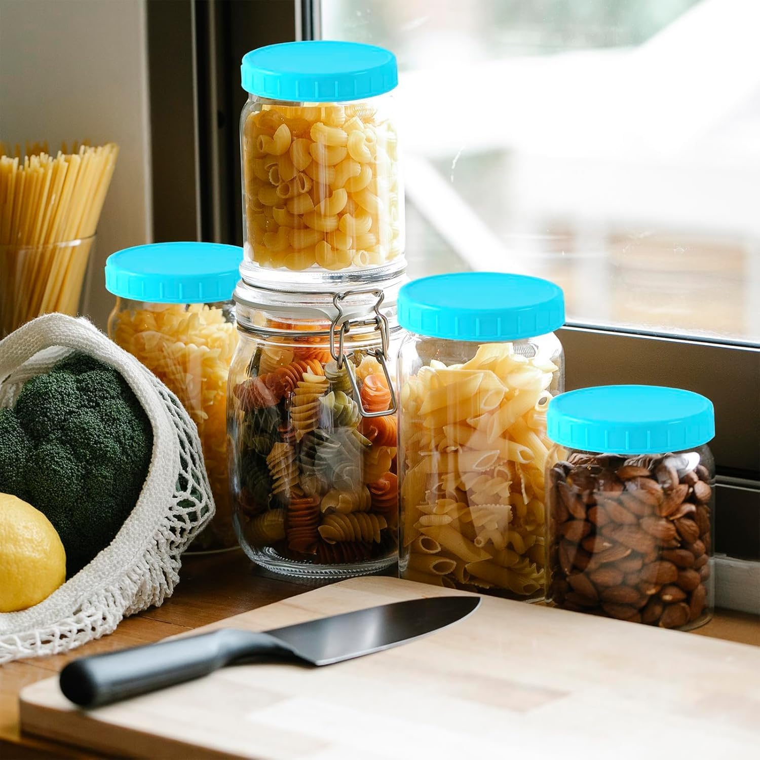 Tixill 20 Pcs Plastic Mason Jar Lids with Silicone Rings