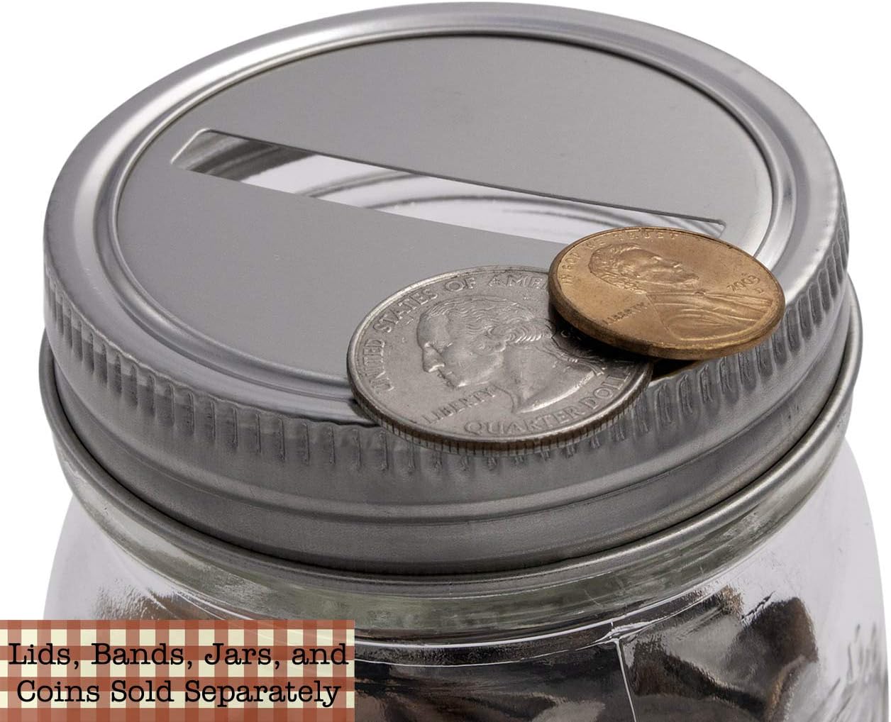 Stainless Steel Coin Slot Bank Lid Inserts 10 Pack Regular Mouth