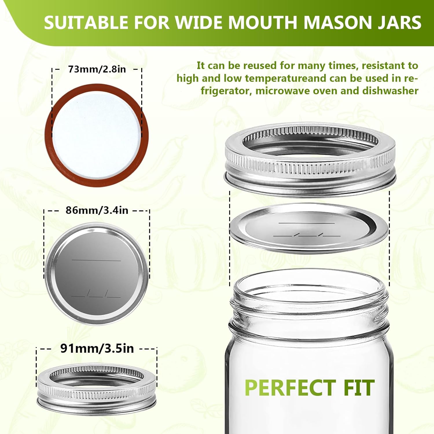 FGSAEOR 52Pcs Wide Mouth Canning Lids Bands Set