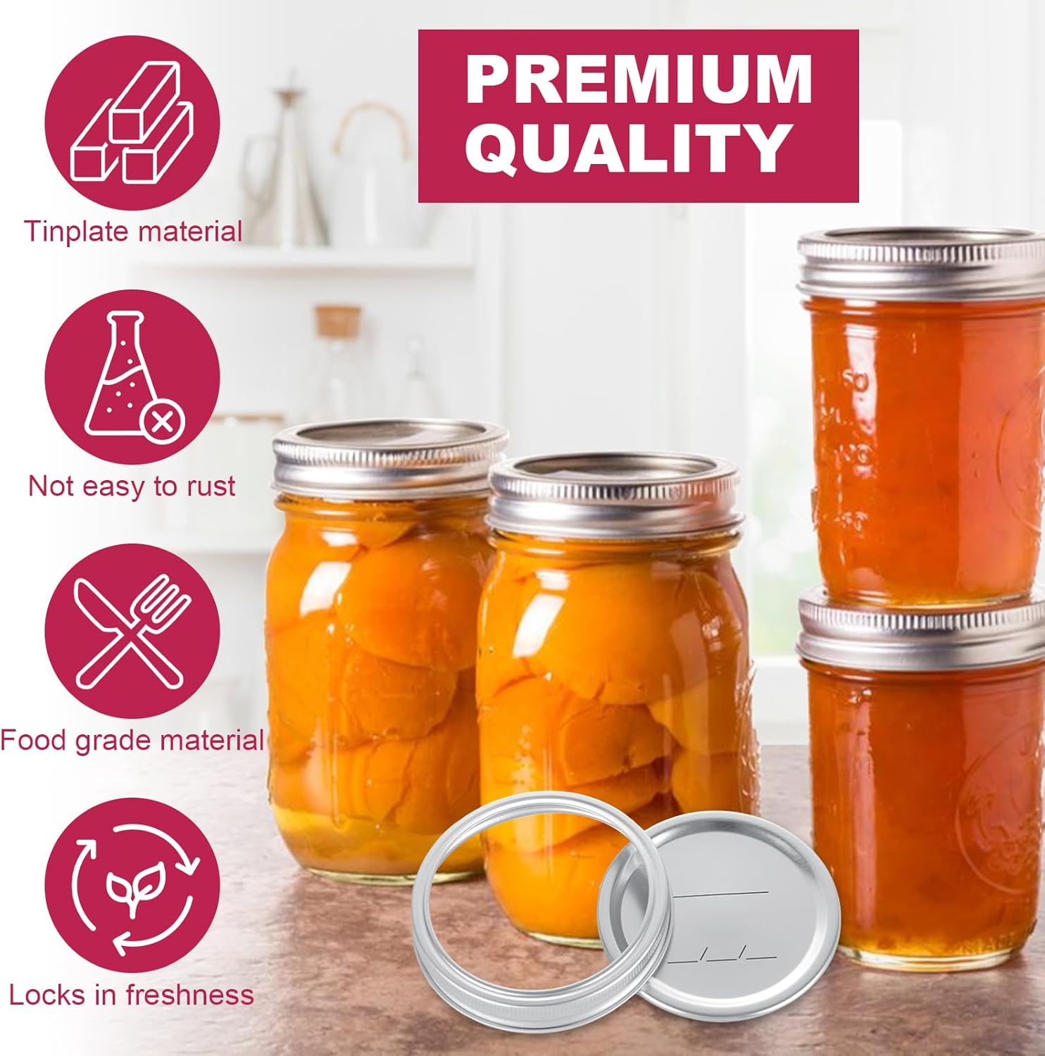 LOYORTY 100 Pcs Mason Jar Lids with Rings Set