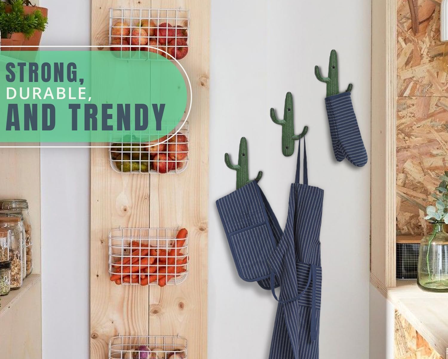 Comfify Rustic Green Cactus Cast Iron Hook Set of 3
