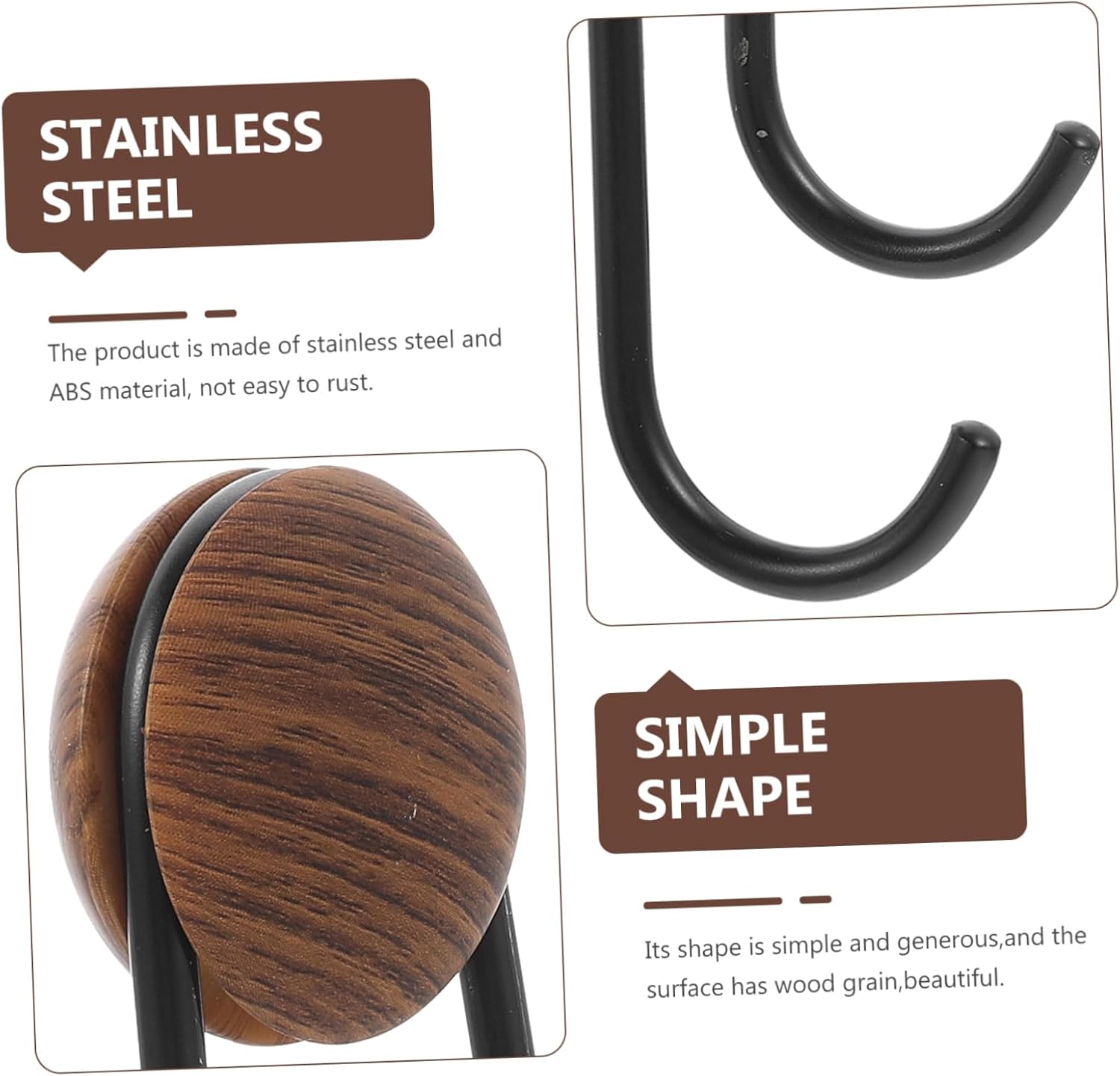 Happyyami Heavy Duty Self-Adhesive Coat Hook with Walnut Grain Design