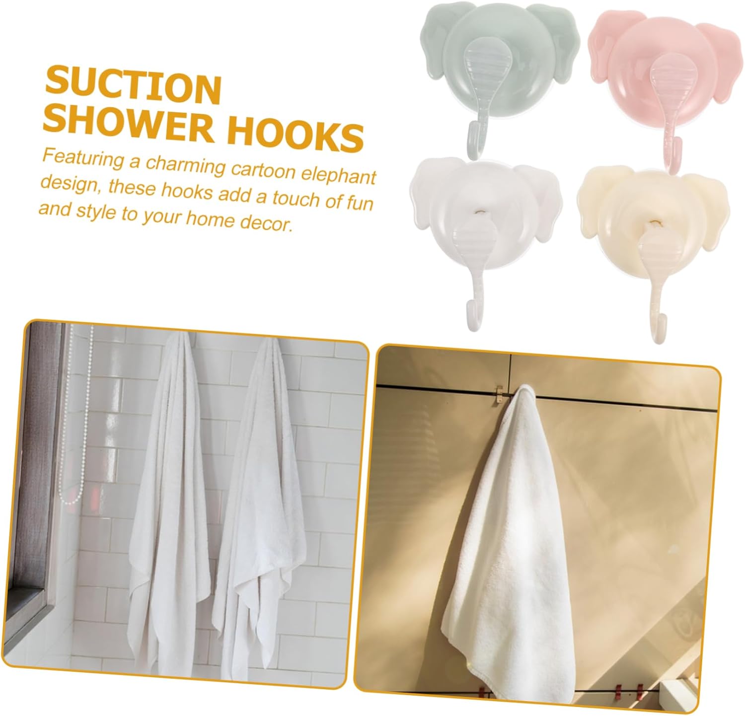FONDOTIN Suction Cup Towel Hooks 4 Pack for Bathroom Kitchen