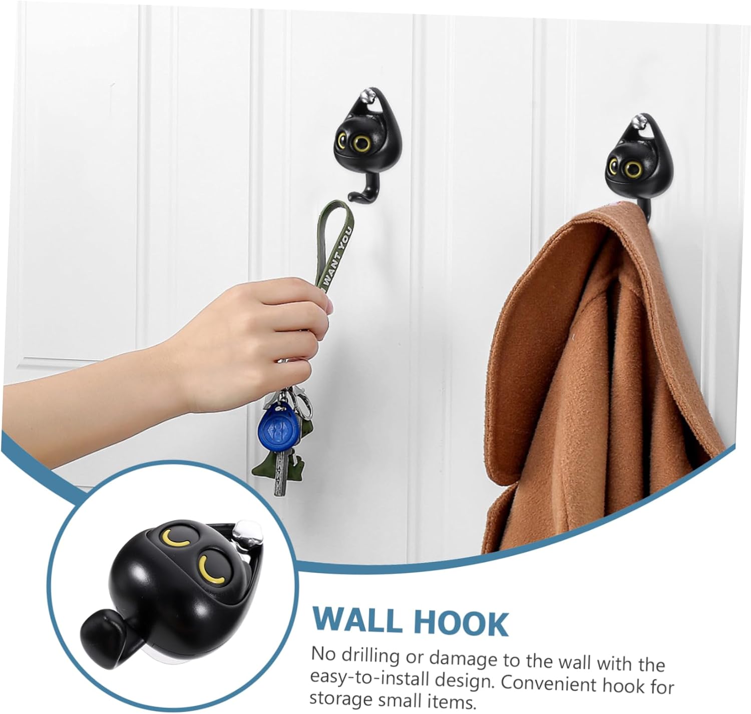 PRETYZOOM Cartoon Owl Wall Hook No Drill Key Coat Holder