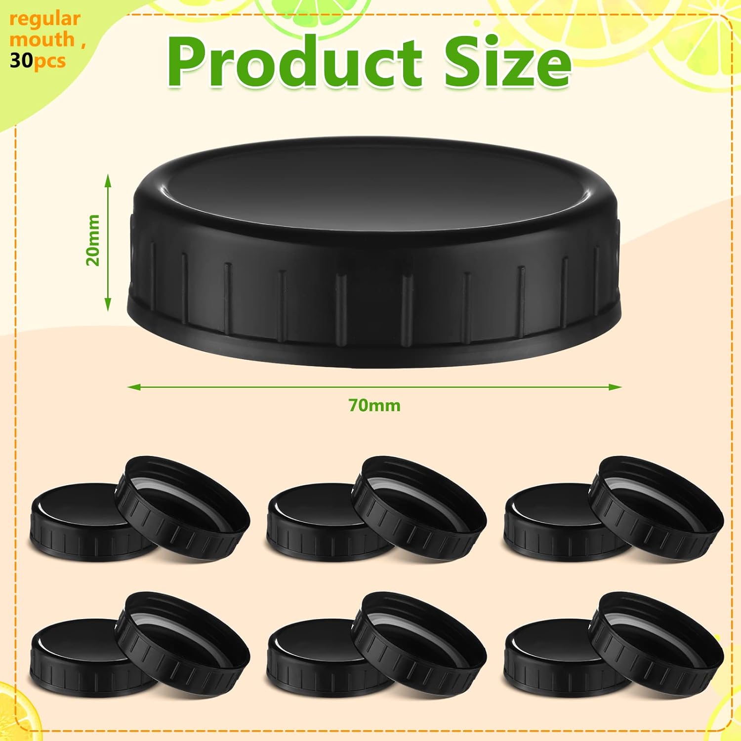 Inbagi 30 Pcs Mason Jar Plastic Lids with Rubber Seal Black
