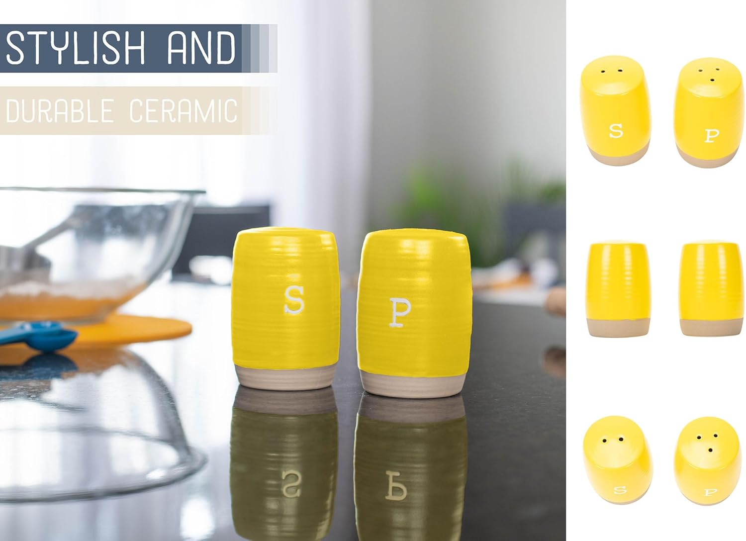 Nat Jules Raw Bottom Yellow Ceramic Salt Pepper Shaker Set 1