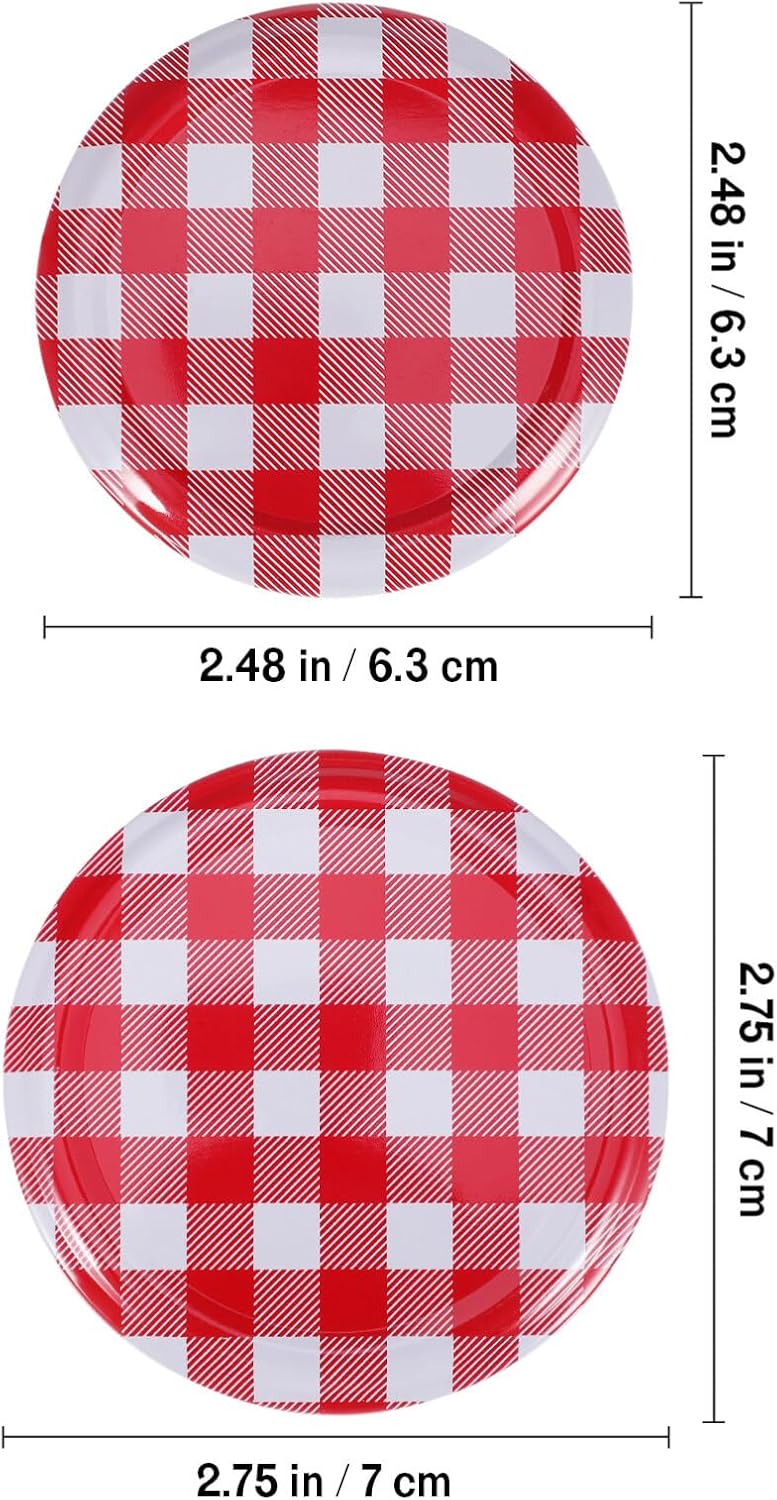 Luxshiny Red Gingham Jam Jar Lid 12pcs Decorative Canning Caps
