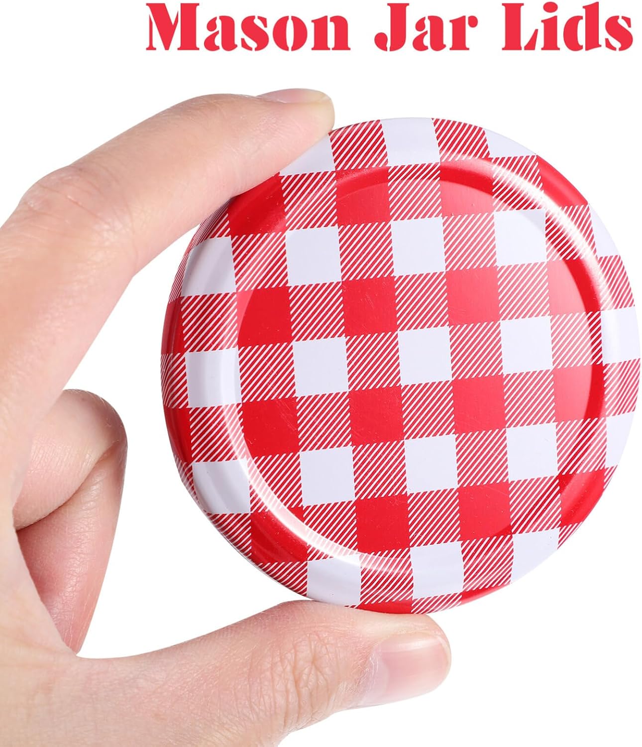 Luxshiny Red Gingham Jam Jar Lid 12pcs Decorative Canning Caps