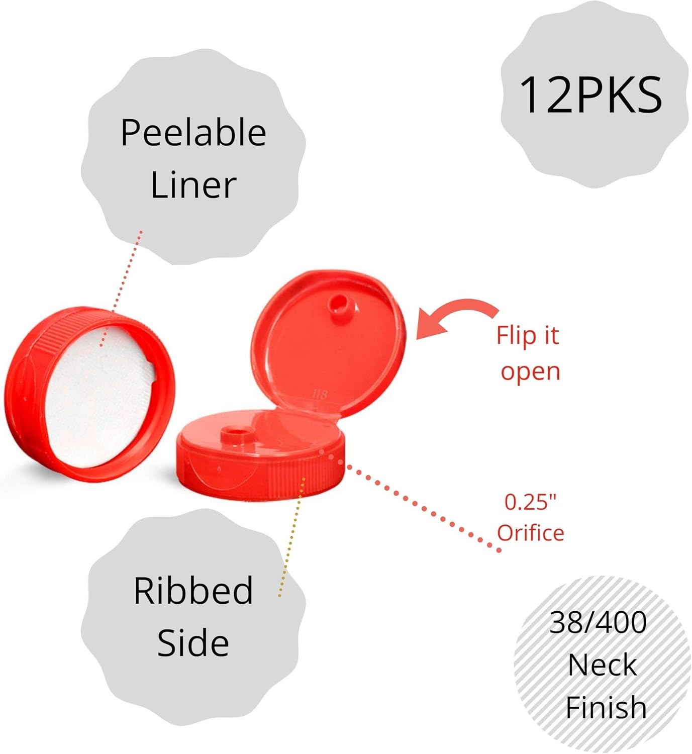 kelkaa 38mm 400 Thread Condiment Squeeze Bottle Caps Pack of 12