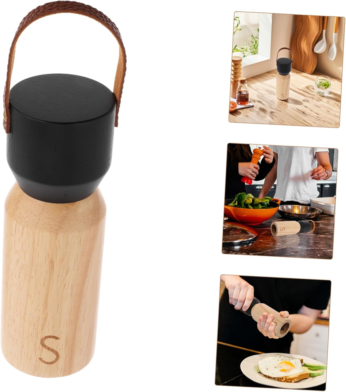 OKUMEYR Manual Wooden Pepper Grinder with Black Top