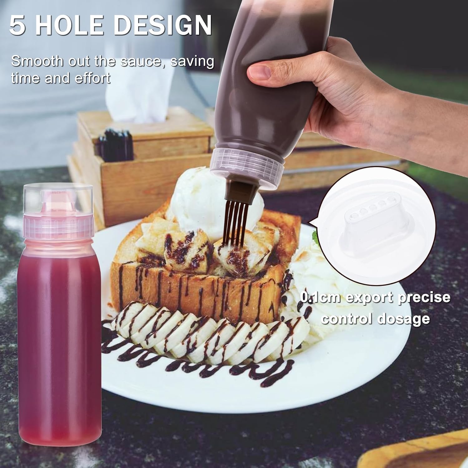 Uceoo 4 Pack Porous Squeeze Bottles with 5 Nozzles and 4 Funnels