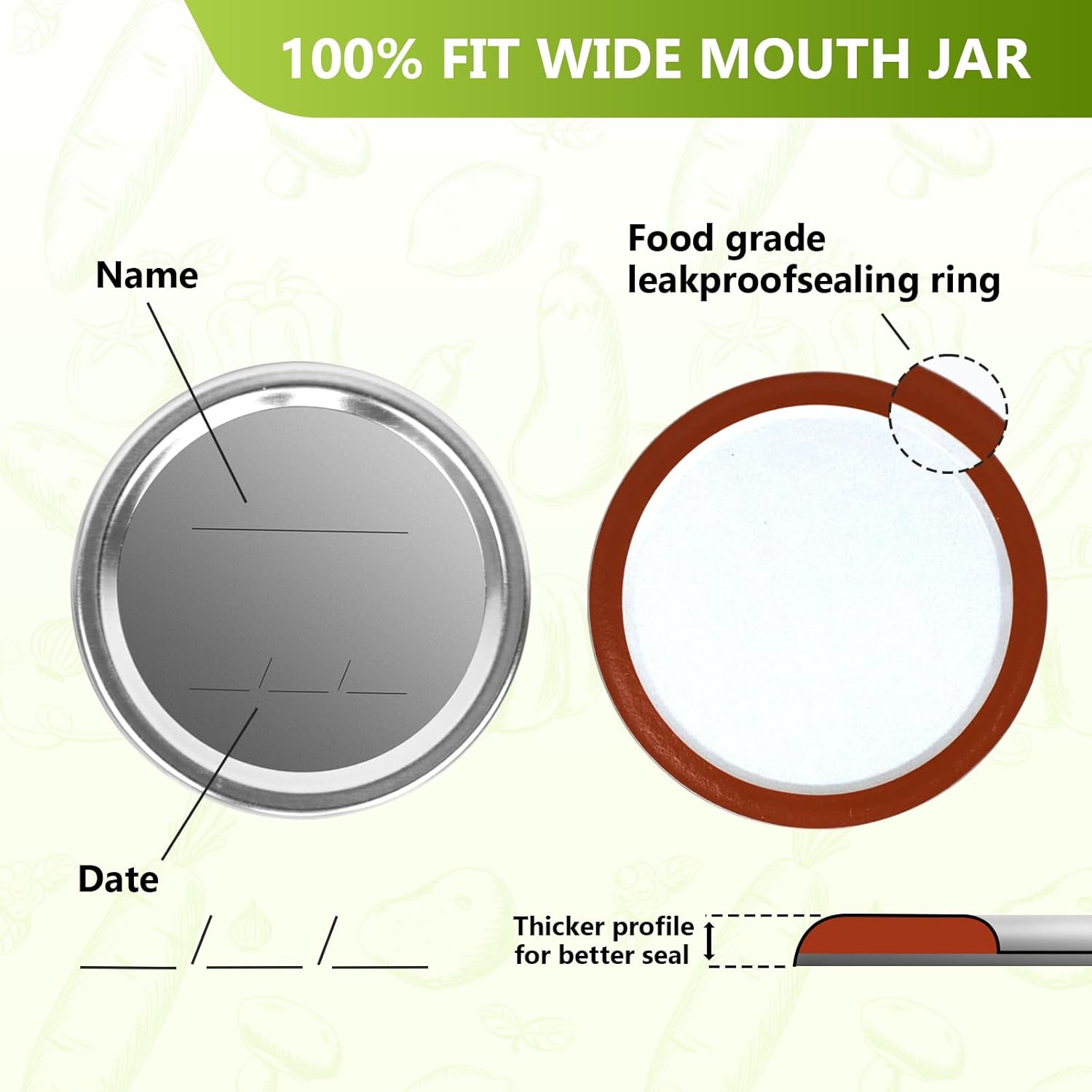 FGSAEOR 52Pcs Wide Mouth Canning Lids Bands Set