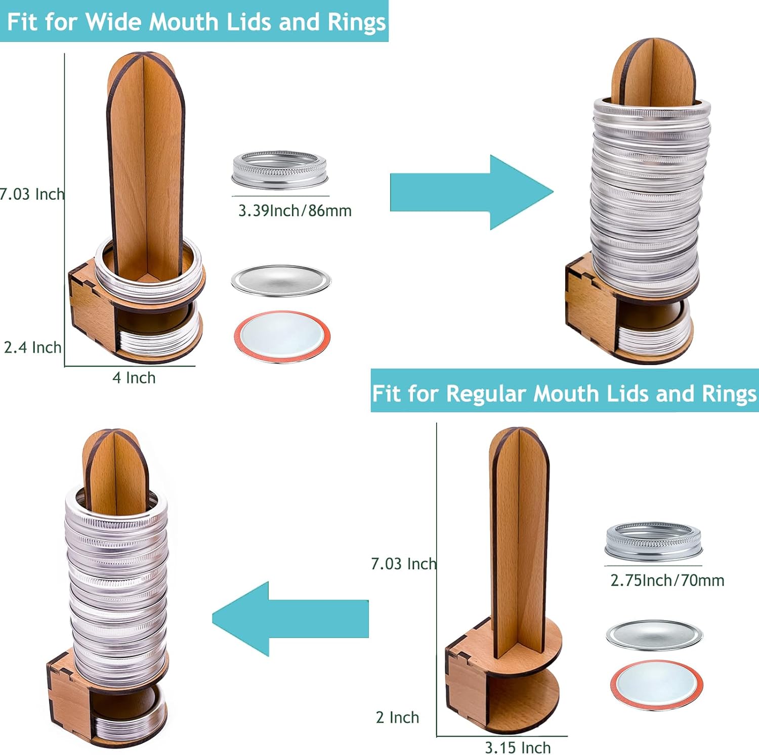 Mason Jar Lid Organizer Wood Storage for Canning Lids and Rings