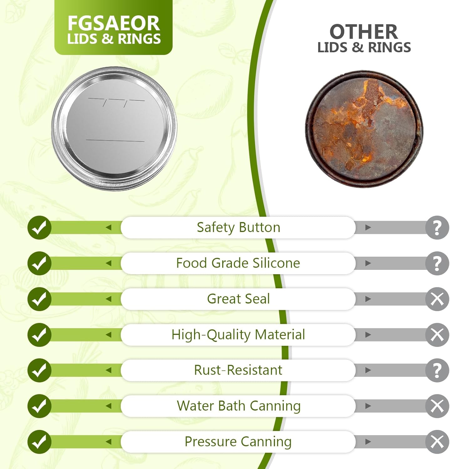 FGSAEOR 52Pcs Wide Mouth Canning Lids Bands Set