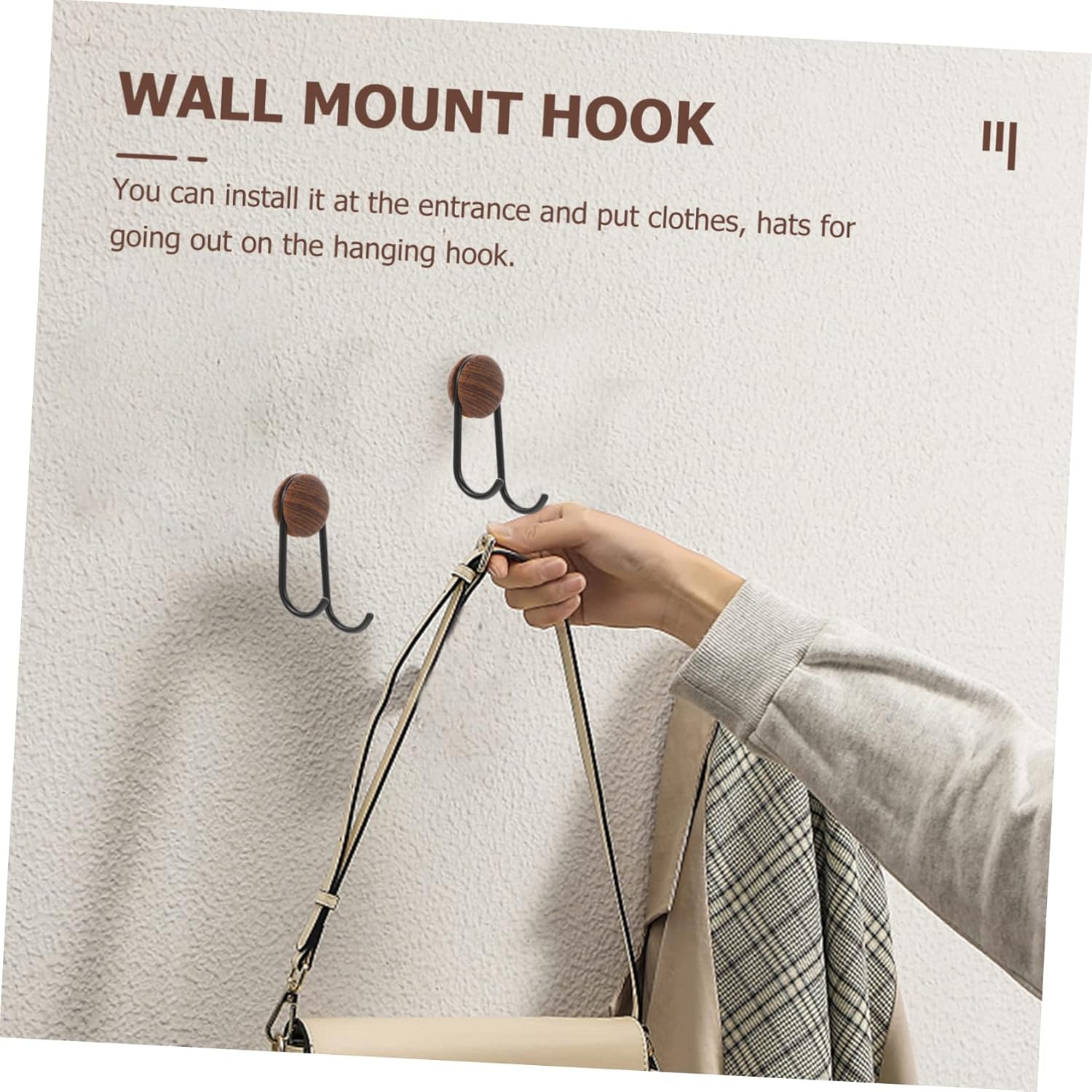 Happyyami Heavy Duty Self-Adhesive Coat Hook with Walnut Grain Design
