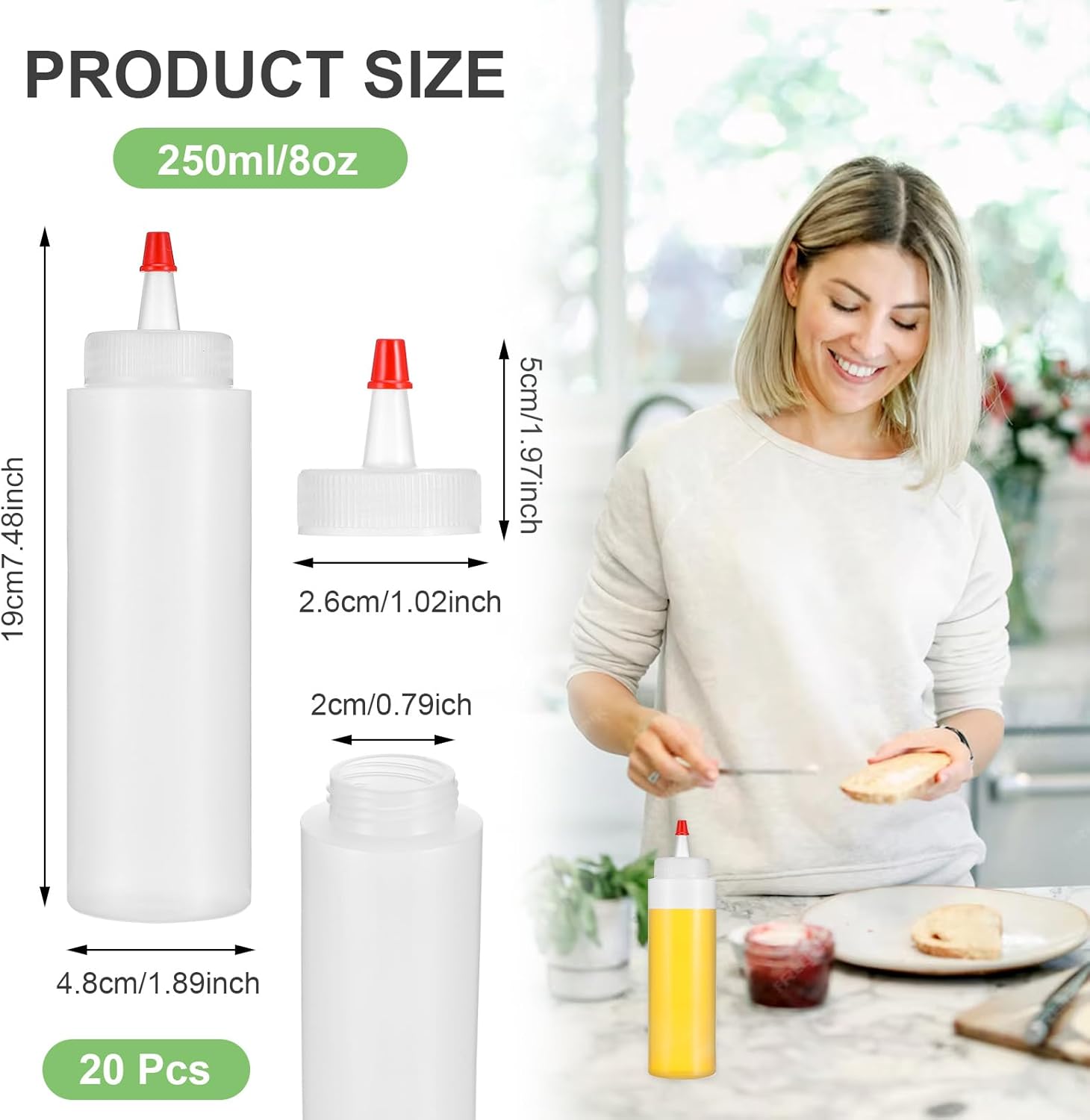 20 Pcs 8 Oz Squeeze Bottles with Red Tip Leakproof