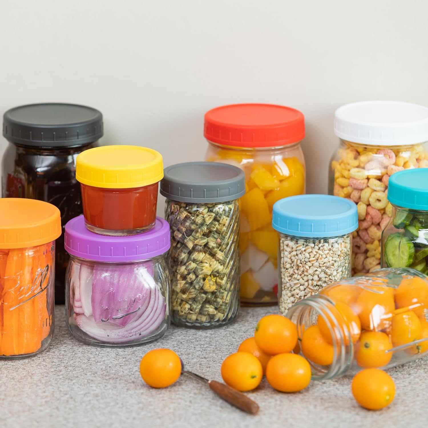 14-Pack Gray Plastic Mason Jar Lids with Silicone Rings
