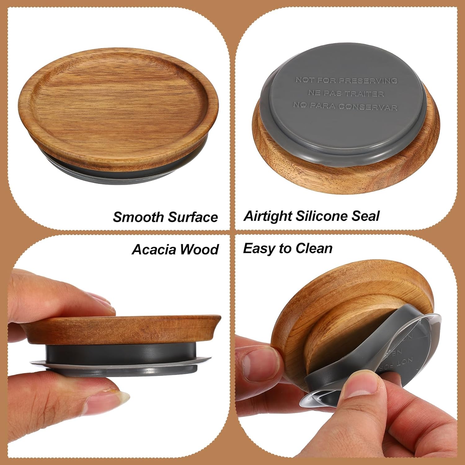 PATIKIL 12 PCS Regular Mouth Wooden Mason Jar Lids with Silicone Seal