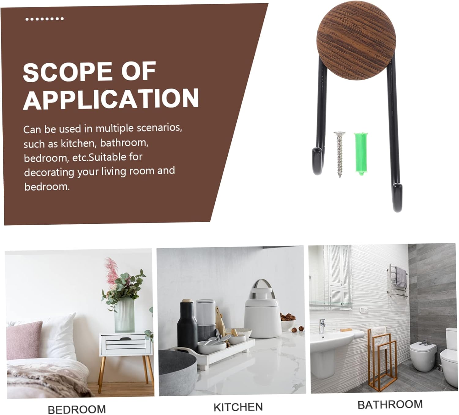 Happyyami Heavy Duty Self-Adhesive Coat Hook with Walnut Grain Design