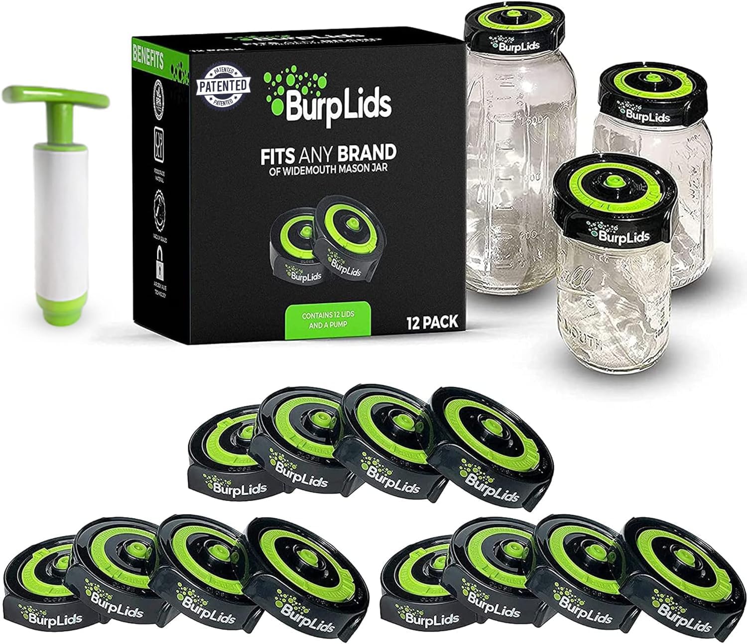 Burp Lids 12 Pack Curing Kit - Fits All Wide Mouth Mason Jars