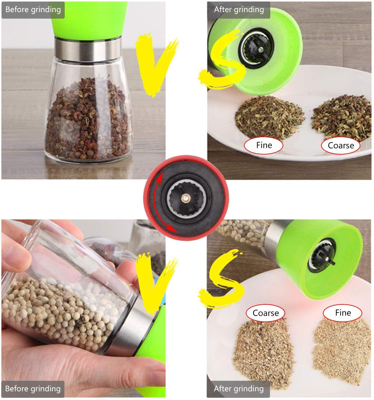 Fellibay 4Pcs Adjustable Ceramic Pepper Mill Set 1