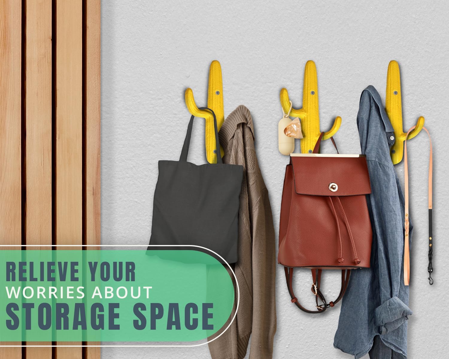 Comfify Yellow Cactus Wall Hooks Set of 3