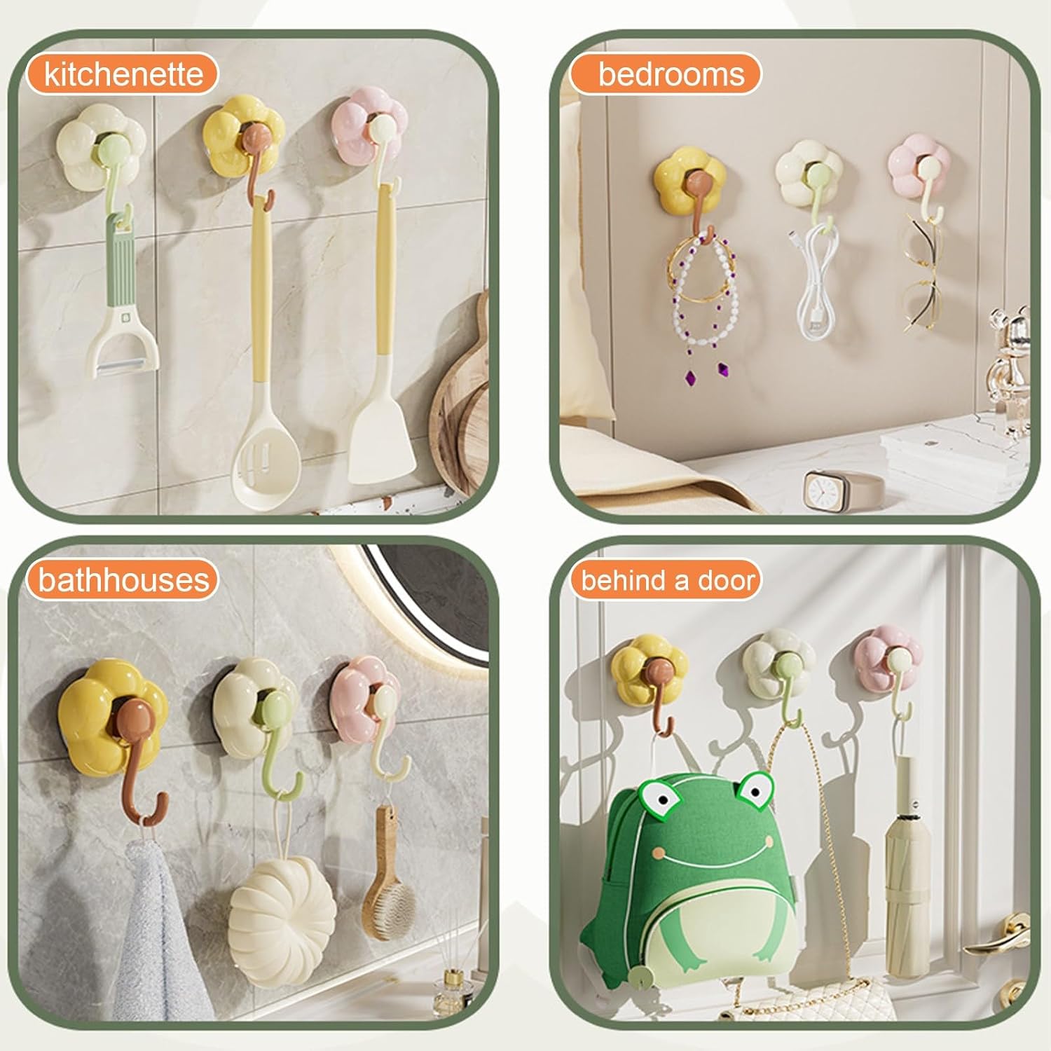 Niaviben Sunflower Suction Cup Hooks - Green One Size