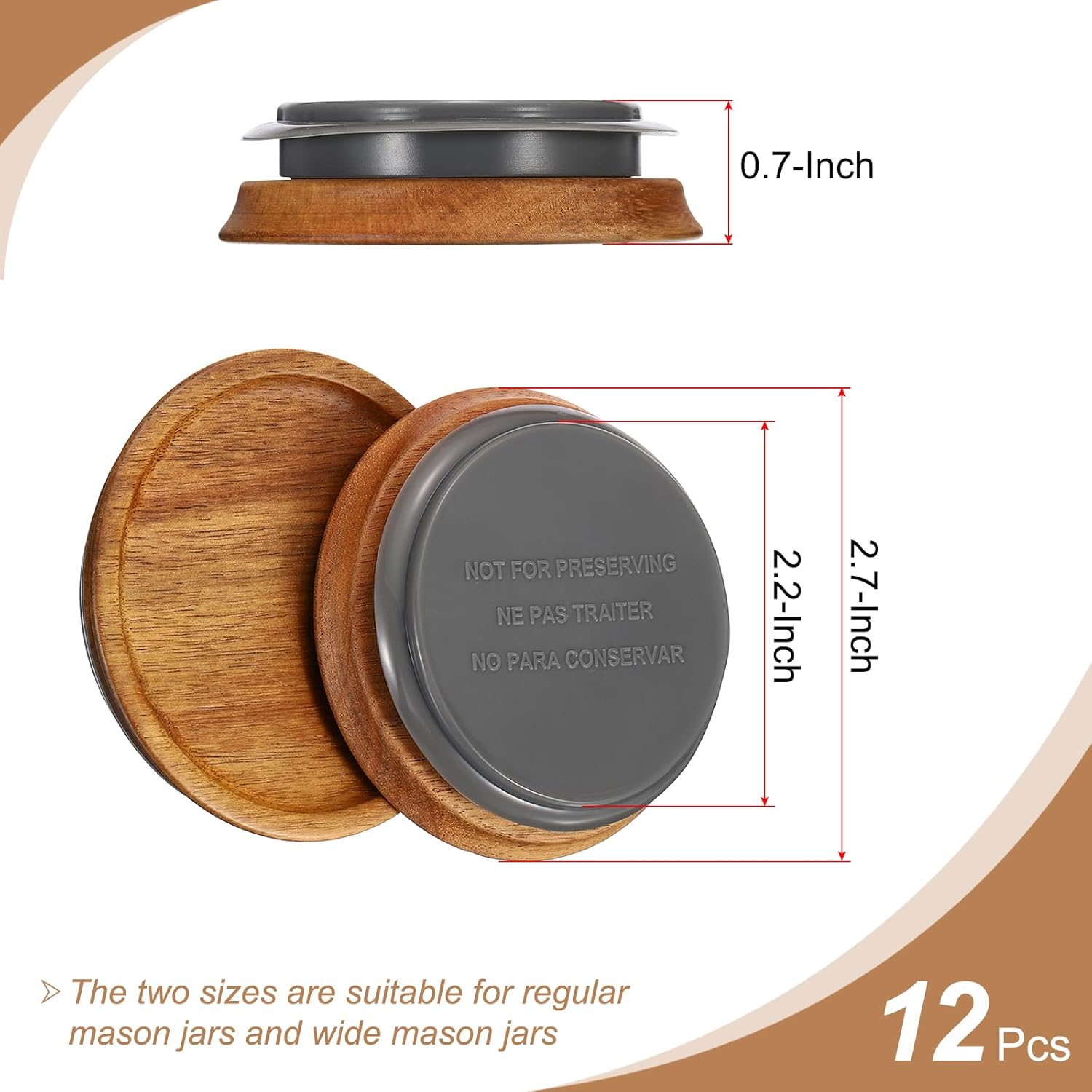 PATIKIL 12 PCS Regular Mouth Wooden Mason Jar Lids with Silicone Seal