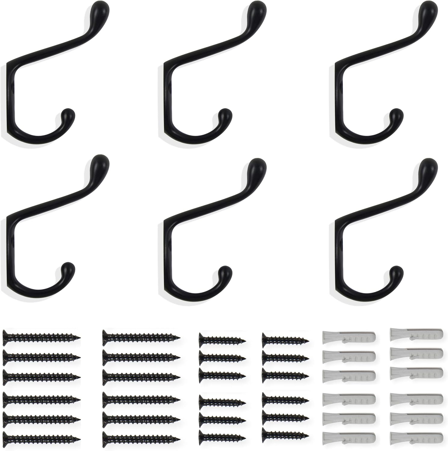 Brightmaison 6 Pack Heavy Duty Dual 35 Inch Coat Hooks Black
