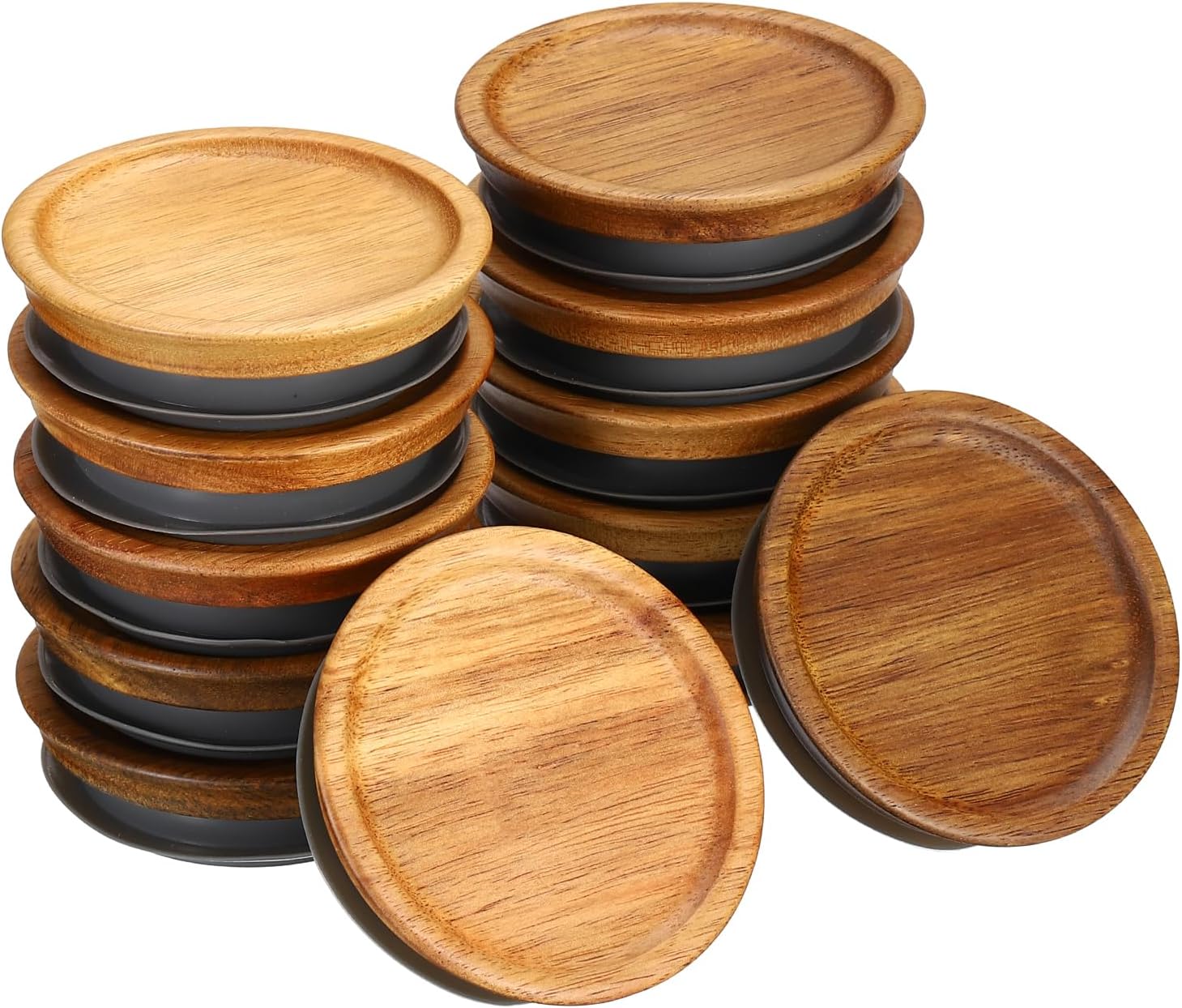 PATIKIL 12 PCS Regular Mouth Wooden Mason Jar Lids with Silicone Seal