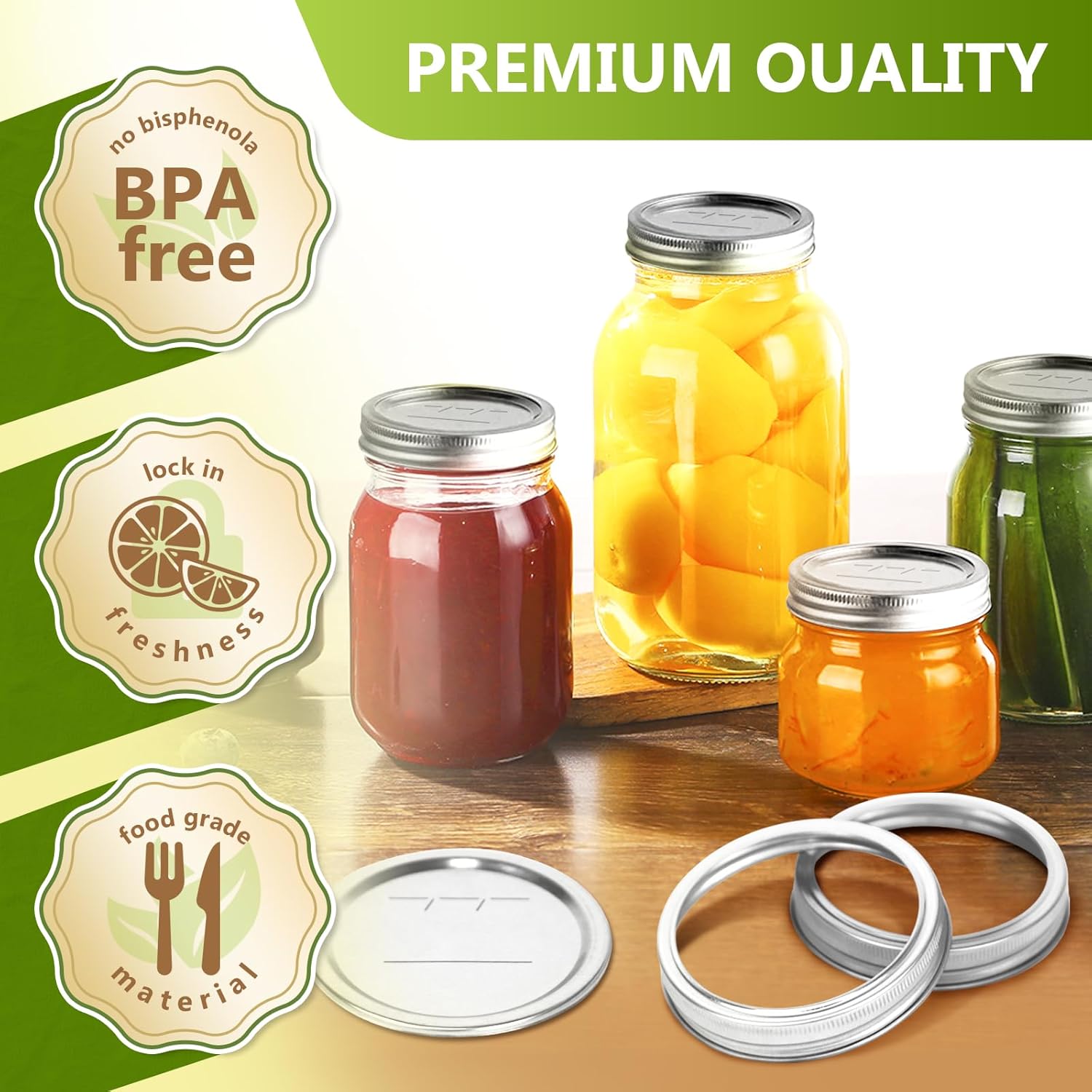 FGSAEOR 52Pcs Wide Mouth Canning Lids Bands Set