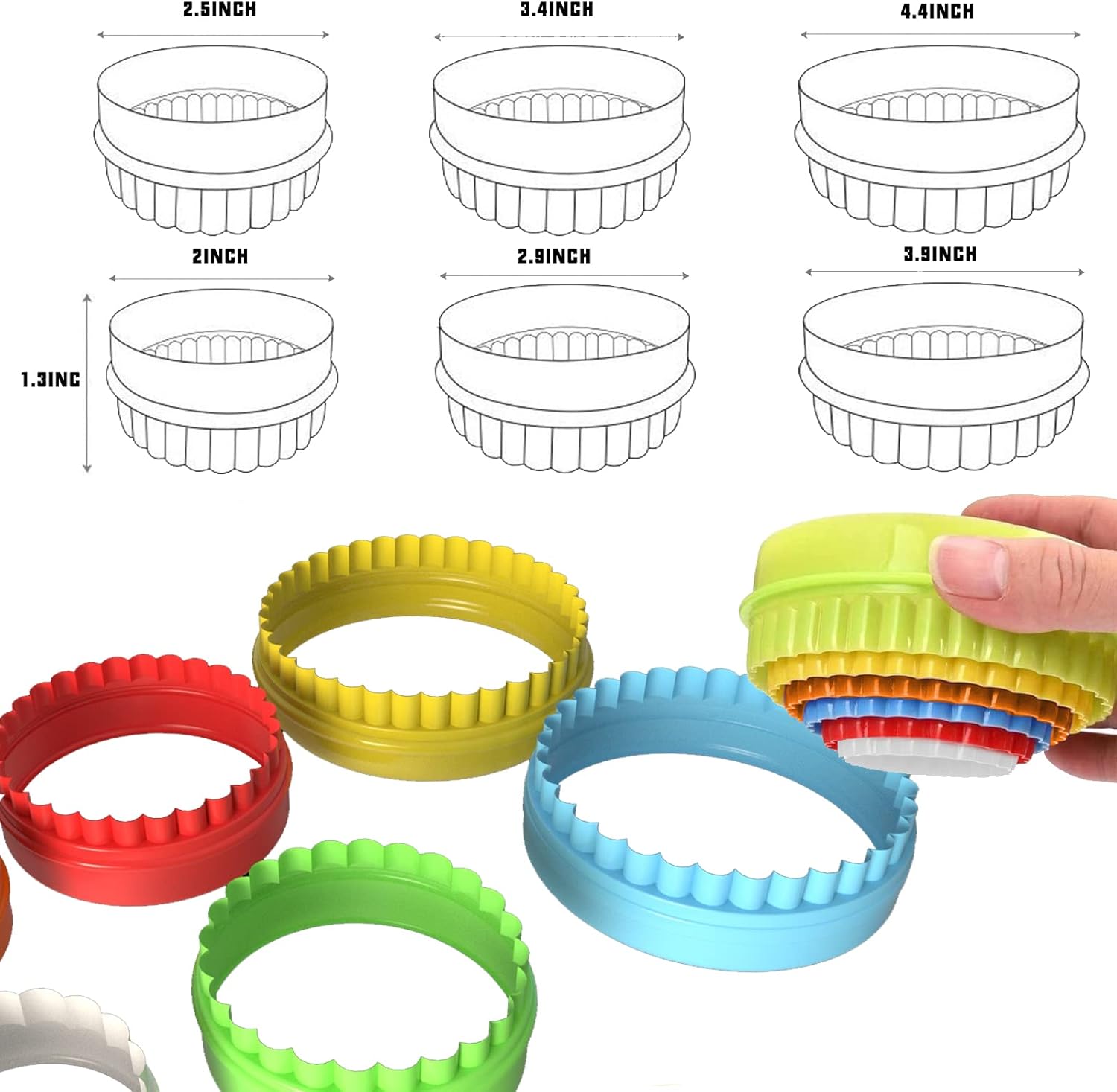 YAFIYGI 6-Piece Scalloped Round Cookie Cutters Plastic