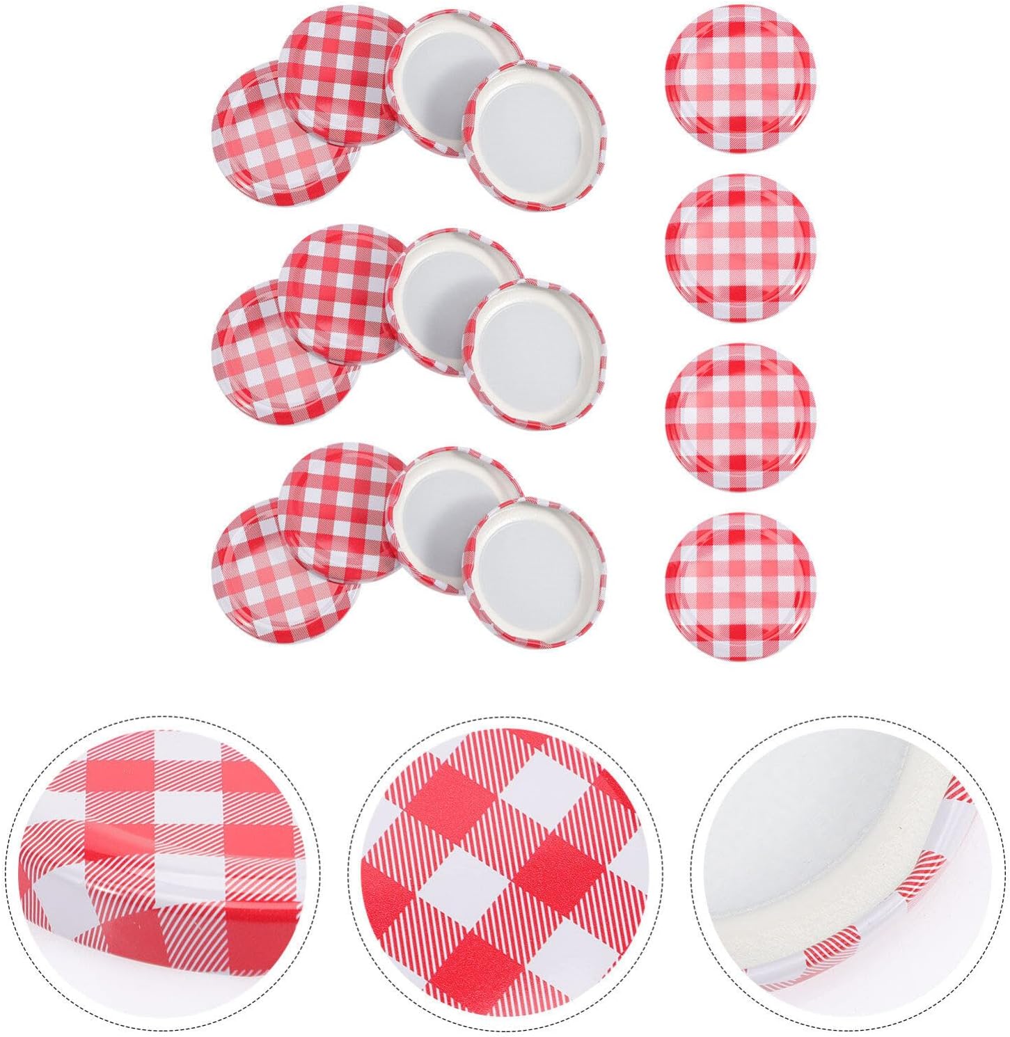 HOMSFOU 40pcs Mason Jar Lids with Checkered Design