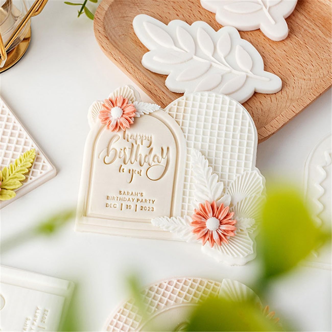 2PCS Plaque Frame Fondant Stamp Cookie Cutter Set for Icing Cookies