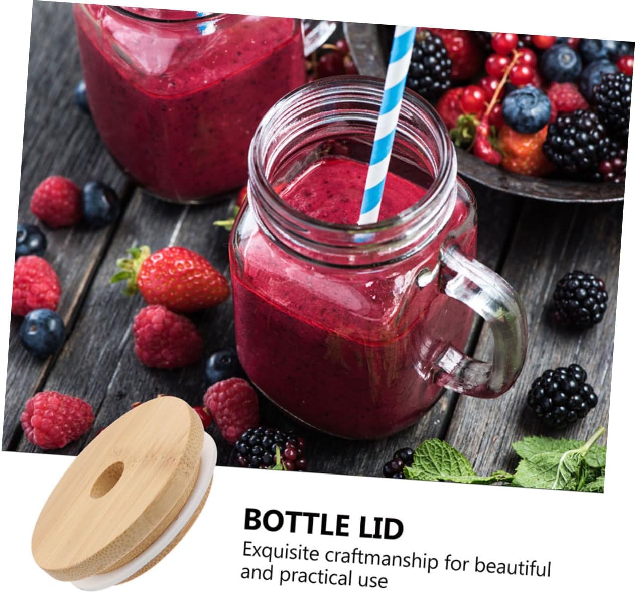 MAGICLULU 4PCs Wood Mason Jar Lids with Straw Hole