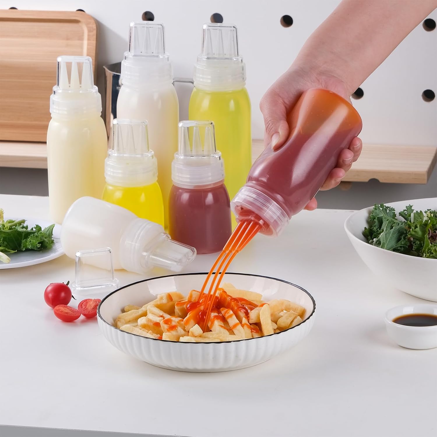 RAMFIYN 6 Pack 3-Hole Nozzle Squeeze Bottles for Condiments