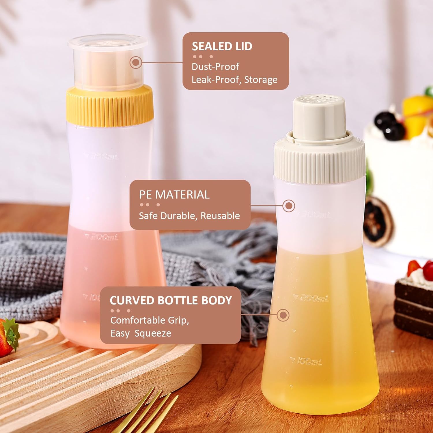Havawish 2 Pcs 350ml Cake Syrup Squeeze Bottle with Sealing Lid