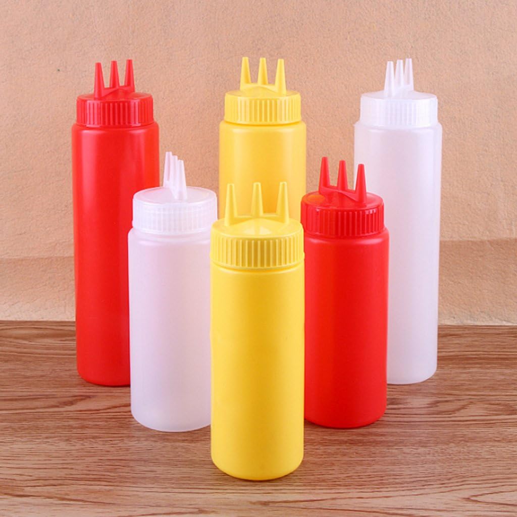 DRAGONRUN 3 Hole Squeeze Bottle Condiment Dispenser 12OZ White