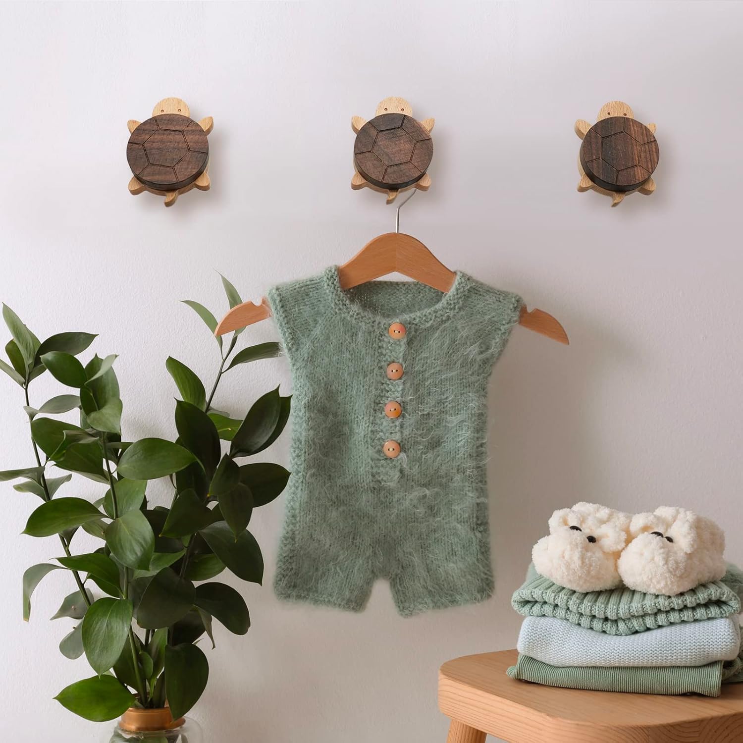 WONQEXZ Wall Hook Set of 3 Turtle Shape Wooden Hooks