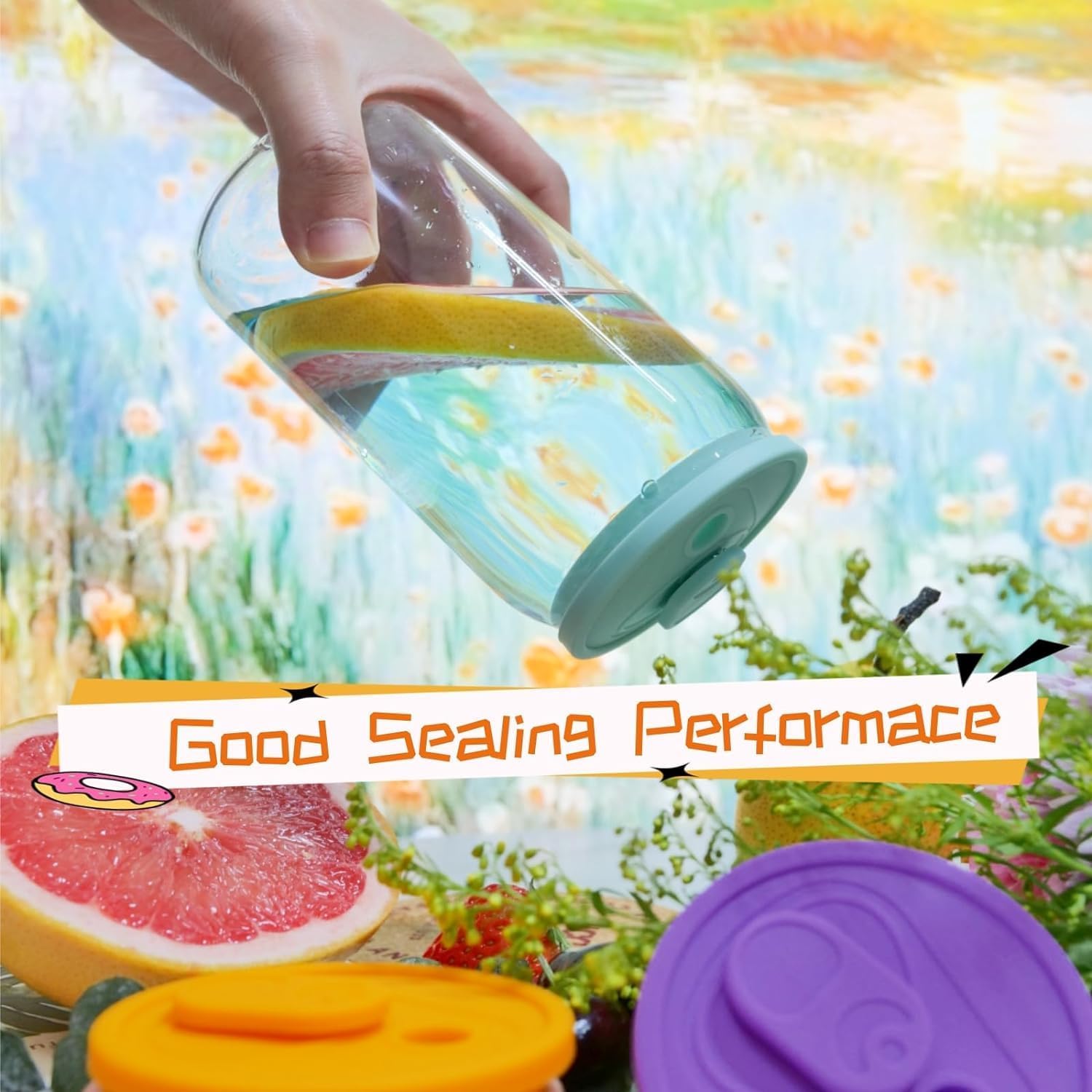 4 Pack Silicone Lids for 16OZ 20OZ 24OZ Glass Cups