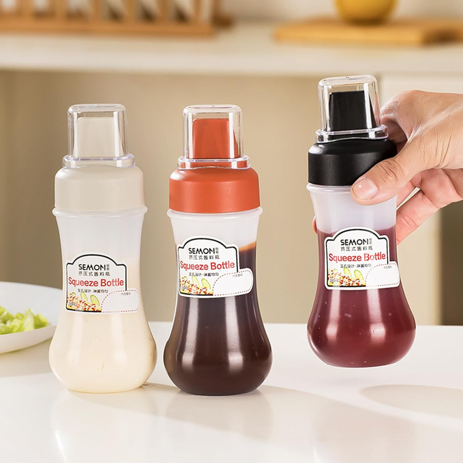 Meoliny 5-Hole Sauce Squeeze Bottle with Clear Cap