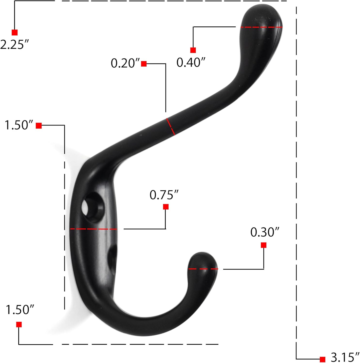 Brightmaison 6 Pack Heavy Duty Dual 35 Inch Coat Hooks Black