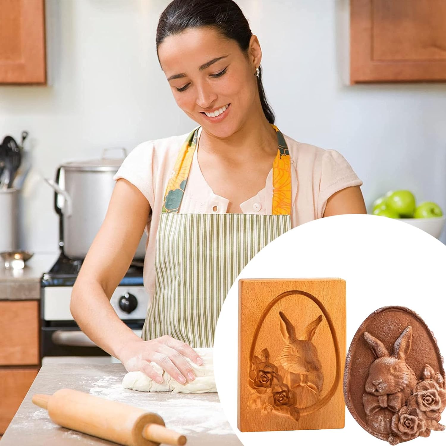 Wooden Cookie Molds with 3D Carved Shapes for Baking