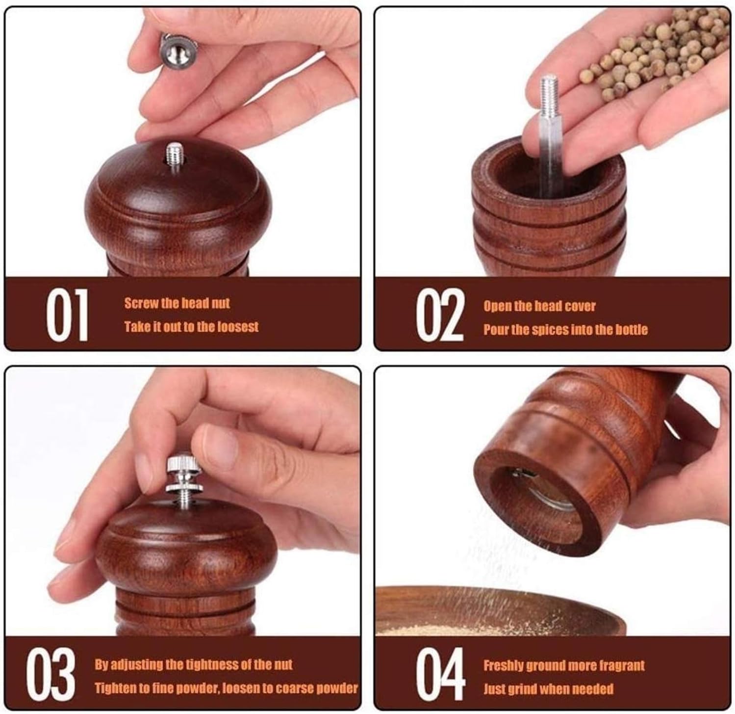 Solid Wood Pepper Mill with Adjustable Ceramic Grinding