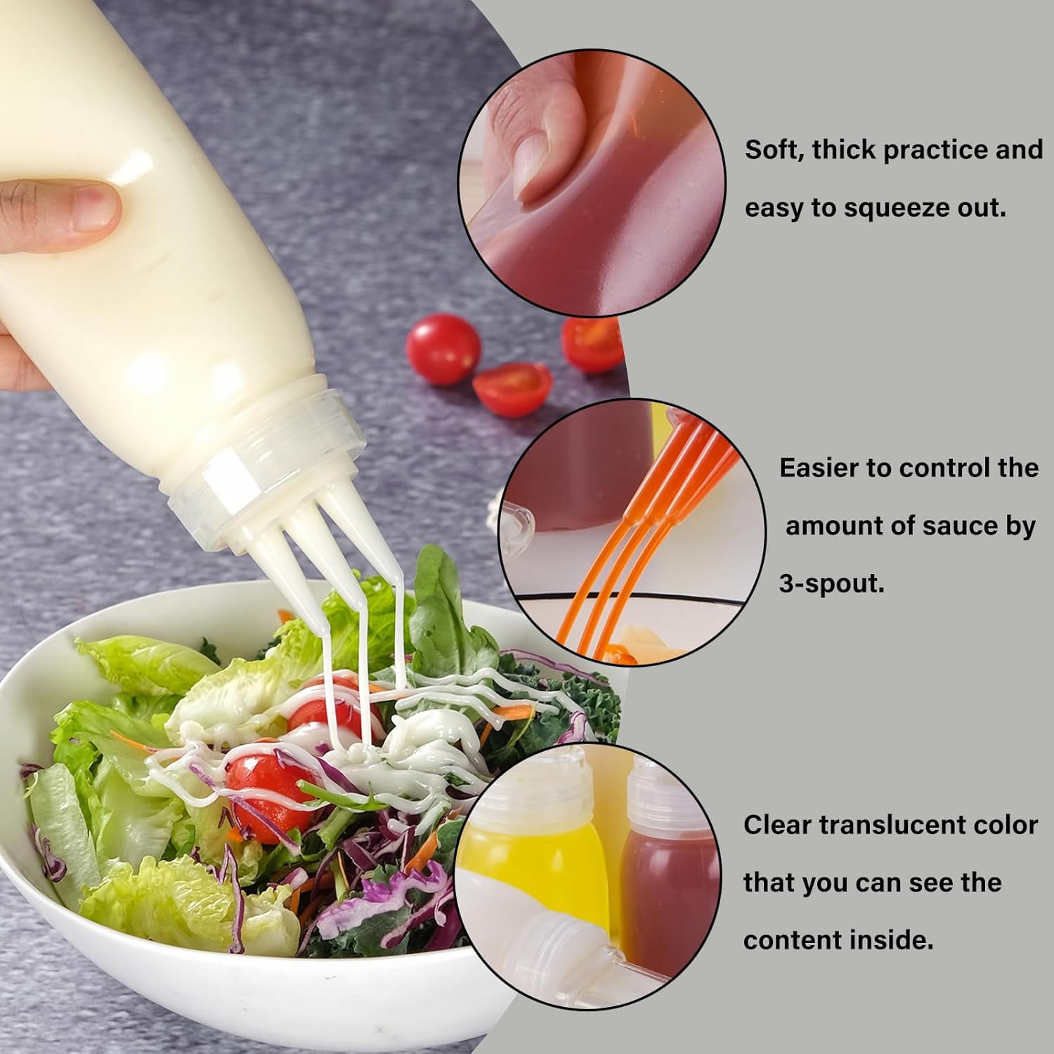 RAMFIYN 6 Pack 3-Hole Nozzle Squeeze Bottles for Condiments