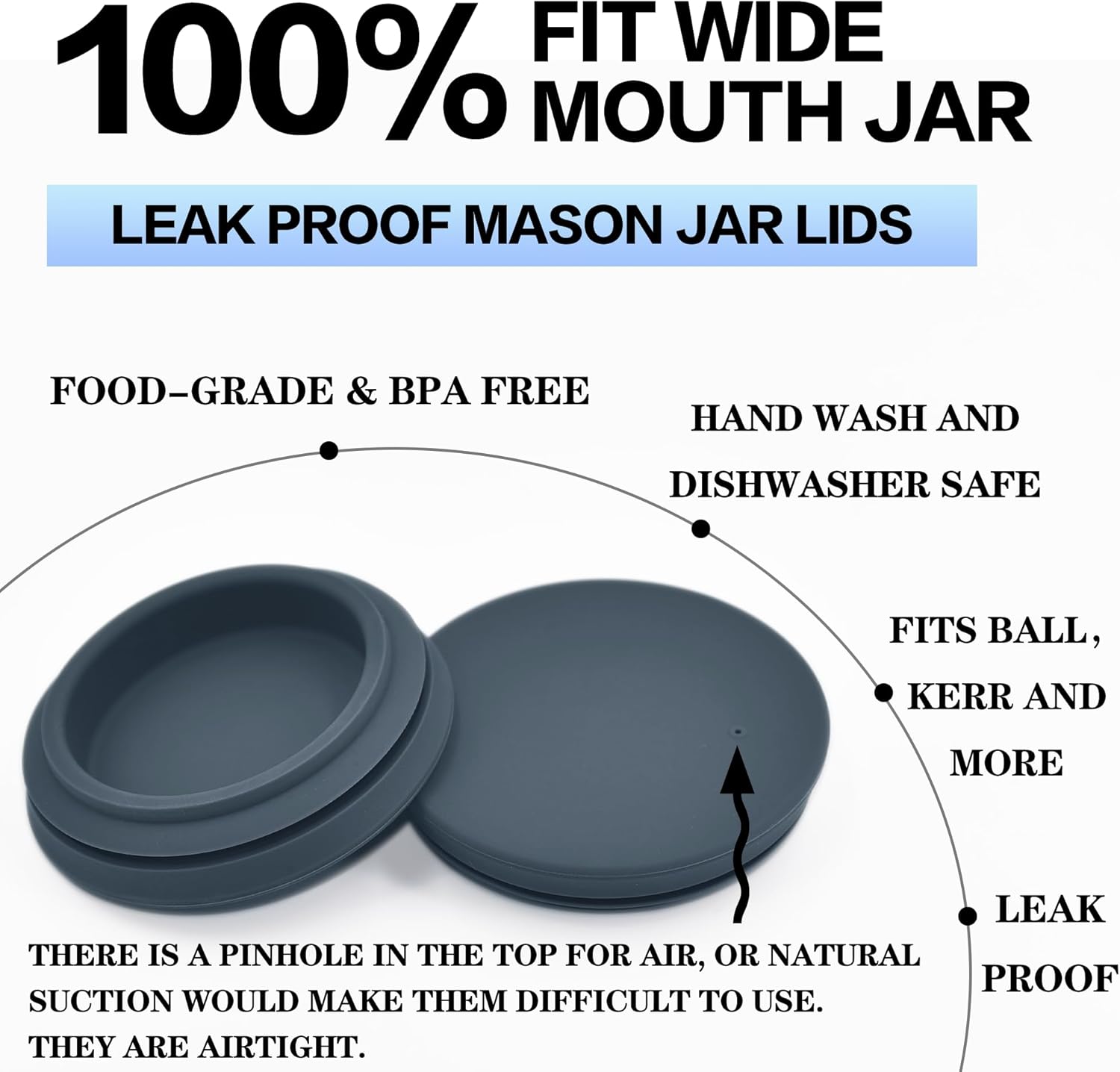 OKLGO Wide Mouth Canning Lids 2 Pack - Leak Proof Reusable